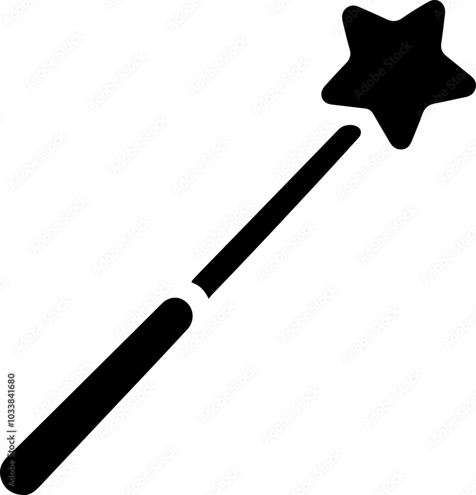 Simple black vector magic wand with a star tip, perfect for fantasy themes and creative projects. Simple black vector magic wand with a star tip, perfect for fantasy themes and creative projects.