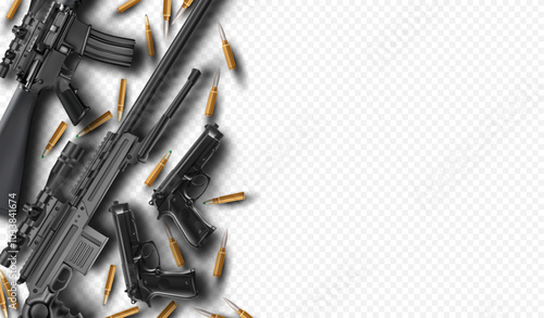military weapon with cartridges,irearms modern weapons, isolated transparent background