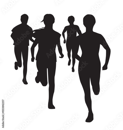 Obraz na płótnie SILHOUETTES DE COUREURS SUR FOND BLANC ET FOND TRANSPARENT 2 w salonie