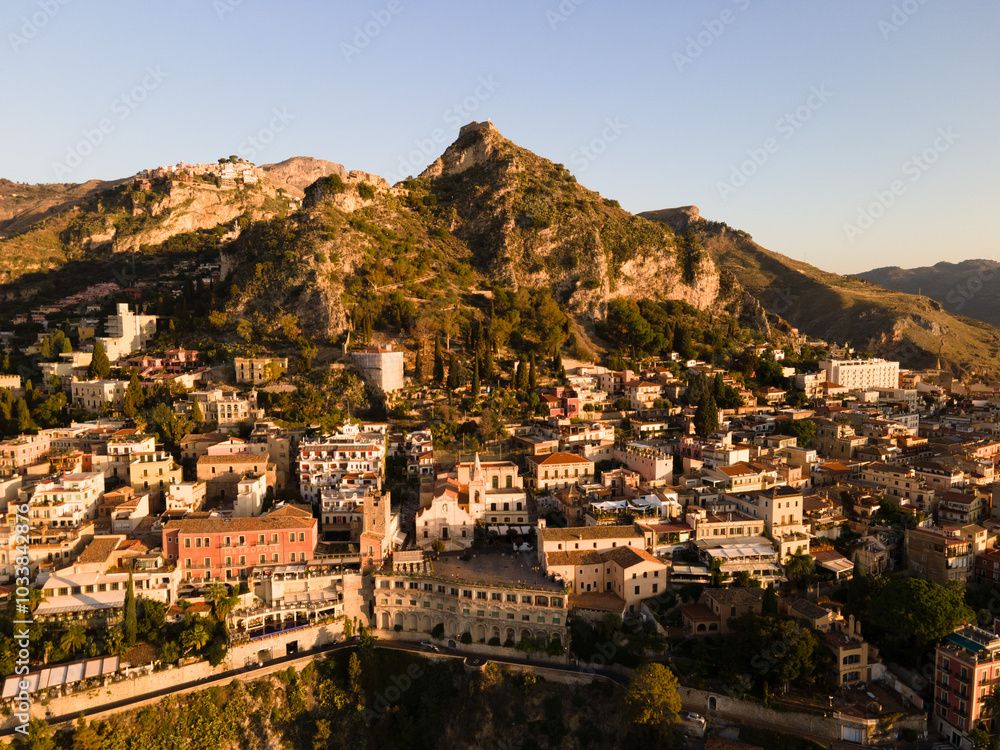 Naklejka premium Taormina drone view of the town