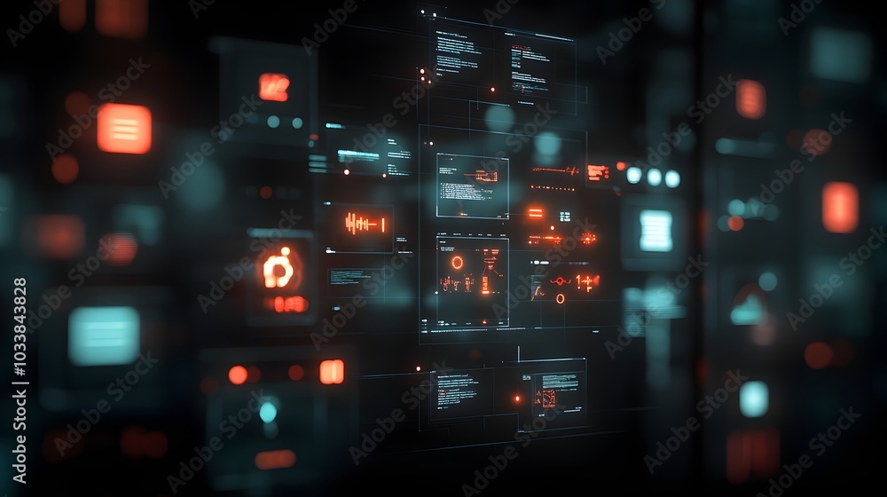 Futuristic Digital Interface with Data Visualization and Technological Displays Futuristic Digital Interface with Data Visualization and Technological Displays