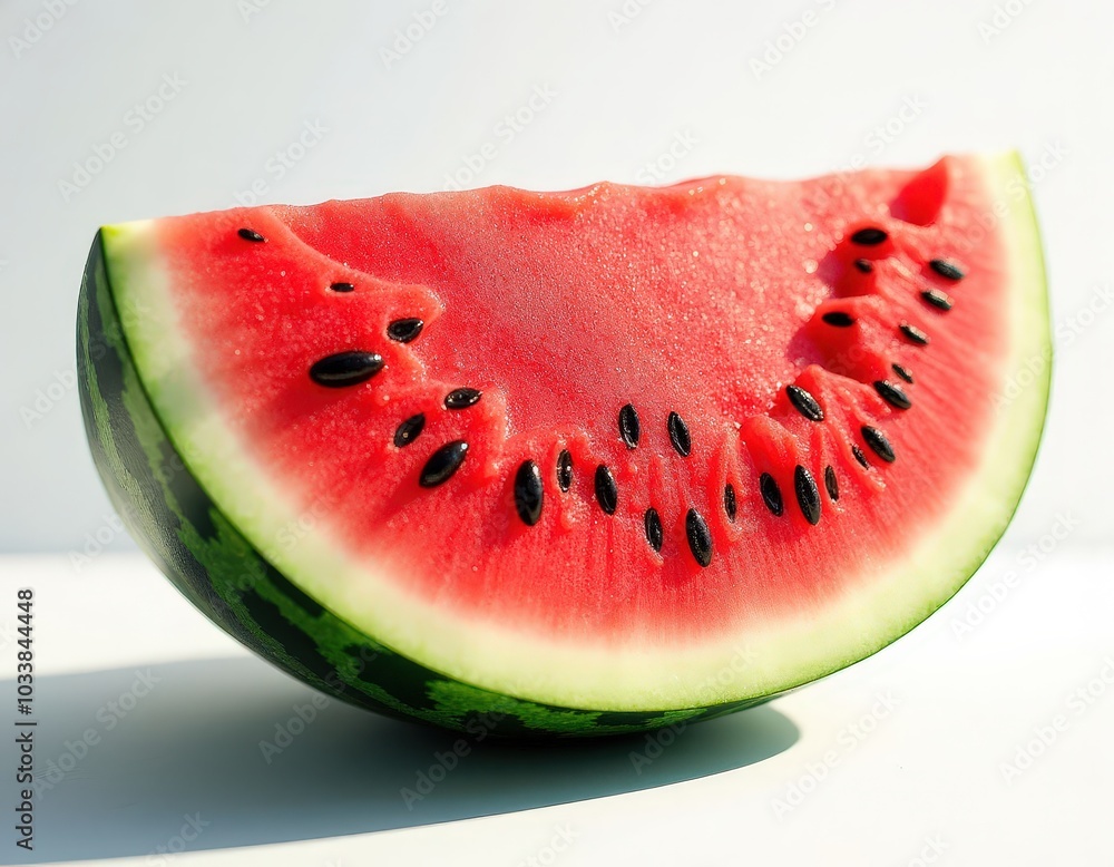 Watermelon Slice with Seeds on White Background Watermelon Slice with Seeds on White Background