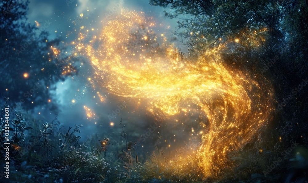 Magical Glowing Swirl in Mystical Forest Scene Magical Glowing Swirl in Mystical Forest Scene