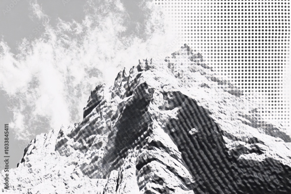 Dramatic Black and White Mountain Peak with Cloudy Sky Dramatic Black and White Mountain Peak with Cloudy Sky