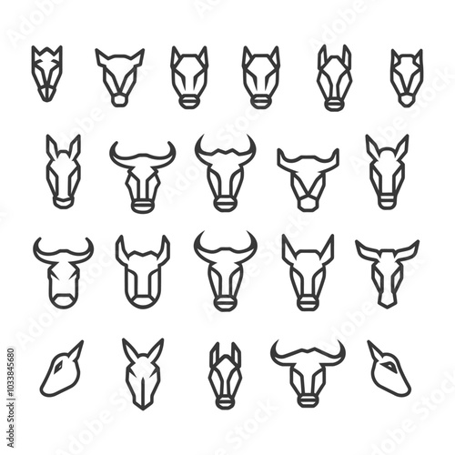 Geometric Line Art Animal Heads Horse Cow Bull