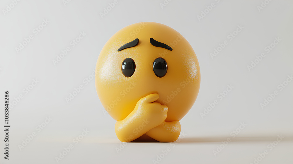Fototapeta premium Thinking face three dimensional emoji. Puzzled or pondering face emoticon isolated on white background