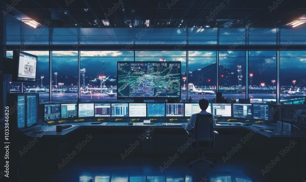 Airport Control Room at Night Airport Control Room at Night