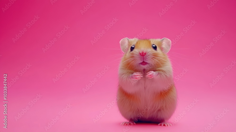 hamster with rounded eyes and upright ears, standing on hind legs, bright background with intense lighting hamster with rounded eyes and upright ears, standing on hind legs, bright background with intense lighting