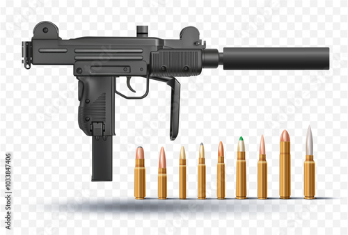 submachine gun uzi firearms modern weapons realistic vector illustrations