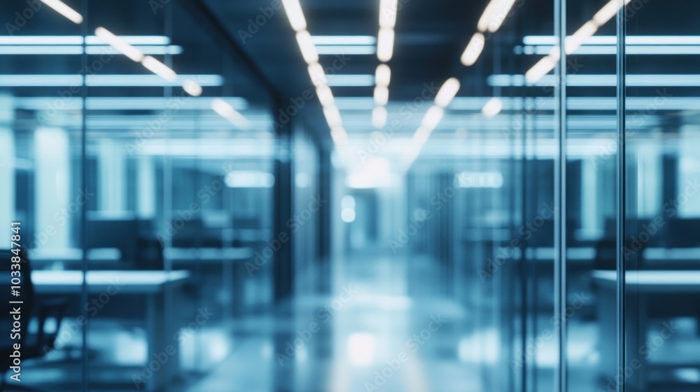 Blurred Office Interior with Glass Partitions Blurred Office Interior with Glass Partitions