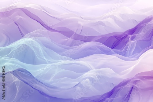 This image features soft, flowing waves in soothing shades of purple and blue, creating a tranquil and serene abstract representation reminiscent of gentle fabric. photo