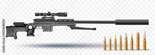 sniper rifle firearms modern weapons realistic vector illustrations