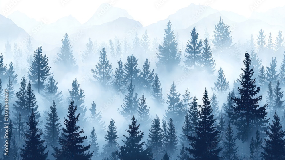 Seamless Pattern with Foggy Spruce Forest Seamless Pattern with Foggy Spruce Forest