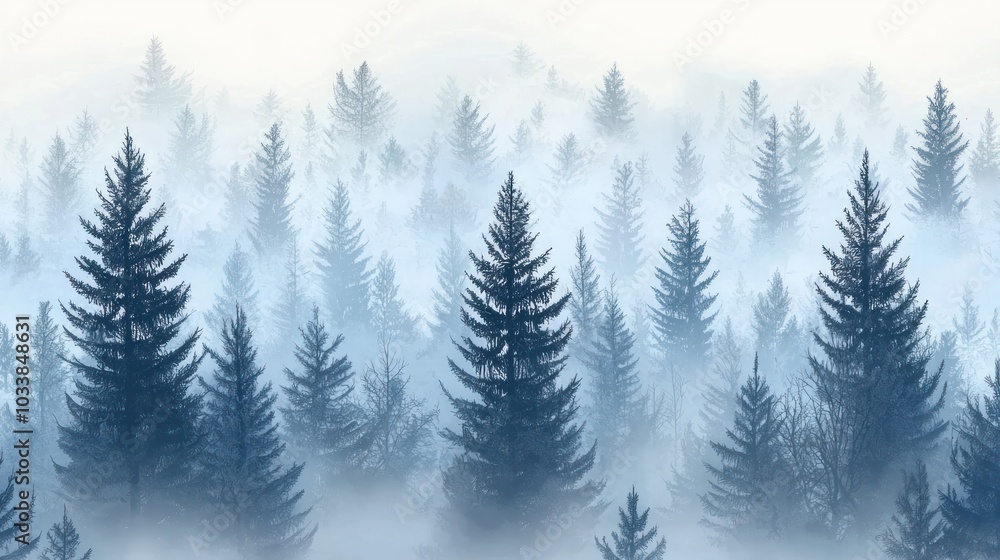 Seamless Pattern with Foggy Spruce Forest Seamless Pattern with Foggy Spruce Forest
