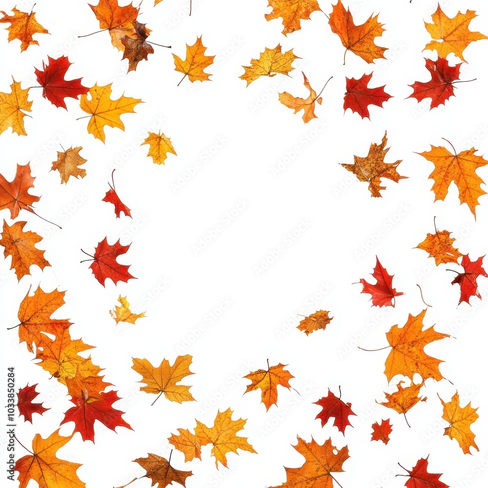 Autumn Magic: Falling Isolated Maple Leaves on White Background Autumn Magic: Falling Isolated Maple Leaves on White Background