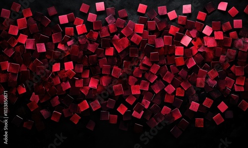 Abstract Red Mosaic Pattern on Black Background