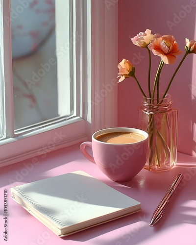 A cup of coffee and book, still life , feminity