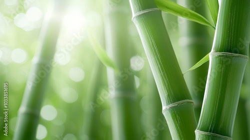 Sharp, green bamboo stems with soft, defocused background, designed to provide space for text in a clean, natural setting