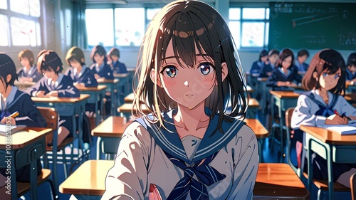 The anime girl in class looks at you