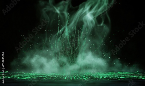 Wallpaper Mural Abstract Green Smoke and Digital Particles on Black Background Torontodigital.ca