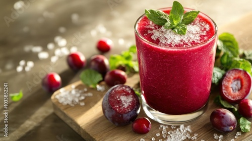 Refreshing Red Smoothie with Plums and Mint