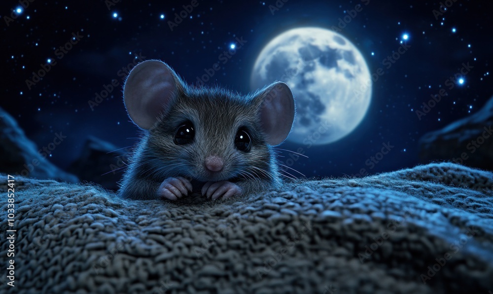 Starry Night Mouse with Full Moon in the Background Starry Night Mouse with Full Moon in the Background