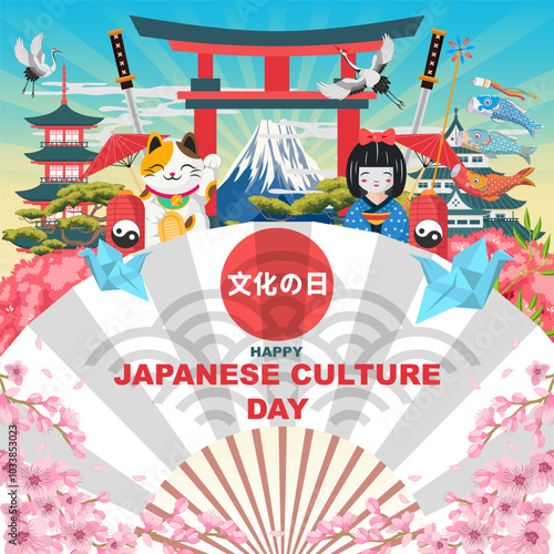 happy japanese culture day background with beautiful japan elements culture decoration