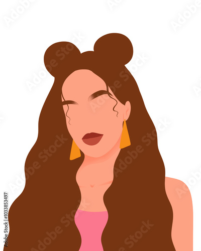 inimalist Illustration of a Woman with Double Bun Hairstyle, Emphasizing Feminine Strength and Modern Beauty in Simple Art Style