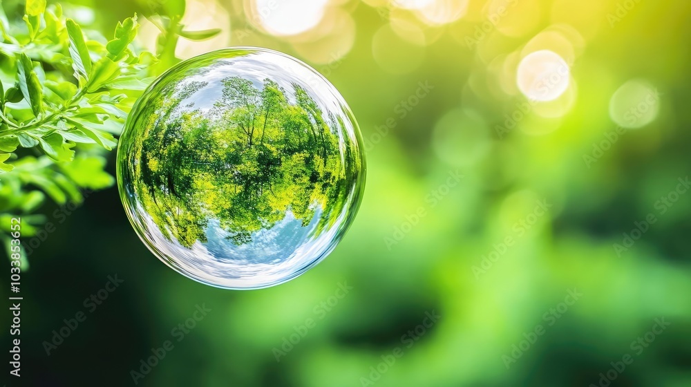 Floating Bubble in Air with Nature Reflection Floating Bubble in Air with Nature Reflection