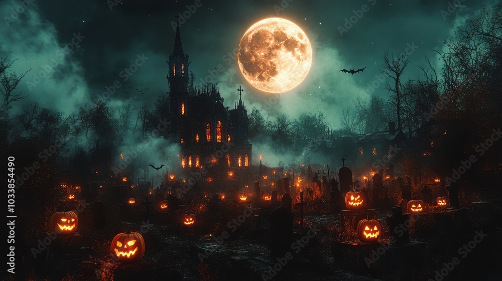 A dark, eerie Halloween night A dark, eerie Halloween night