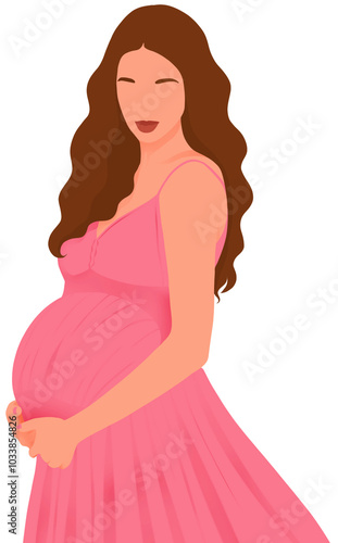 Minimalist Illustration of a Pregnant Woman Highlighting Motherhood, Expecting Journey, and Feminine Beauty in Simple Modern Art Style