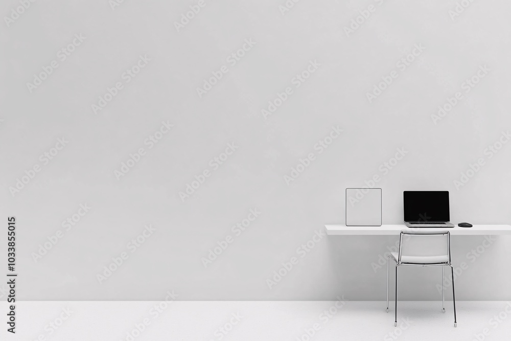 Minimalist Office Design with Floating Shelf and Desk Chair Minimalist Office Design with Floating Shelf and Desk Chair