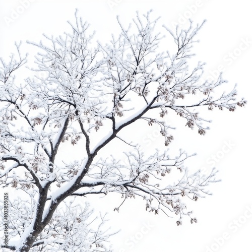 Wallpaper Mural Tranquil Winter Vibes - Isolated Snow-Covered Tree Branches with Frosted Textures on White Background Torontodigital.ca