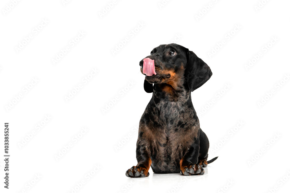 Playful Dachshund Puppy with Tongue Out isolated on white Playful Dachshund Puppy with Tongue Out isolated on white