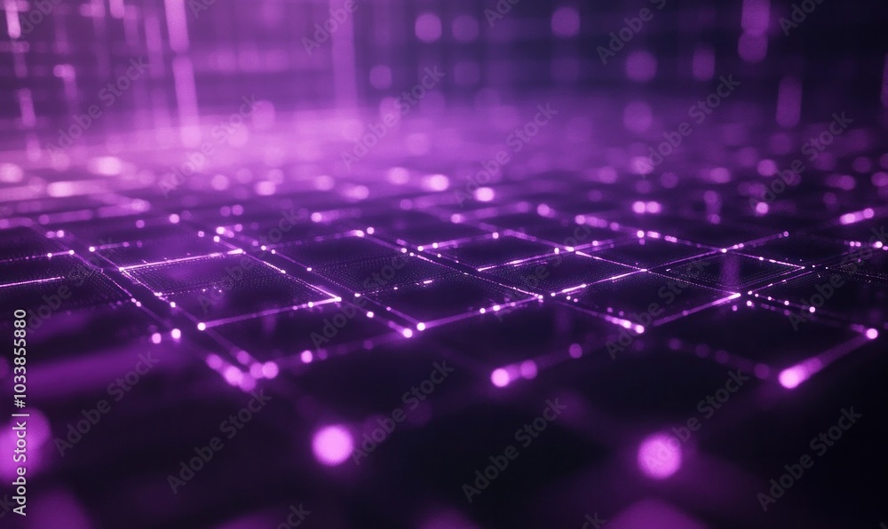 Futuristic Digital Grid with Glowing Purple Lights Futuristic Digital Grid with Glowing Purple Lights
