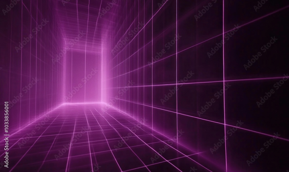 Futuristic Neon Corridor with Grid Lines Futuristic Neon Corridor with Grid Lines