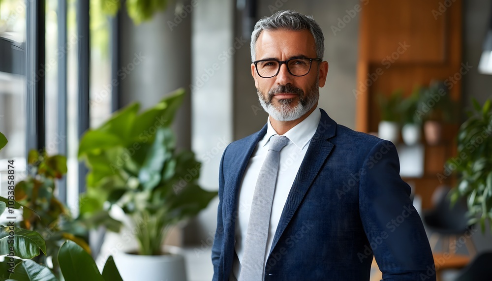 Confident Businessman in Suit and Glasses Looking at Camera Confident Businessman in Suit and Glasses Looking at Camera