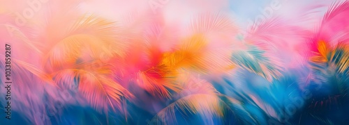 38. A vibrant tropical scene with blurred palm trees, suggesting a vacation vibe