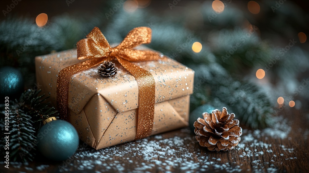 Beautifully Wrapped Gift Box with Shiny Ribbon Beautifully Wrapped Gift Box with Shiny Ribbon