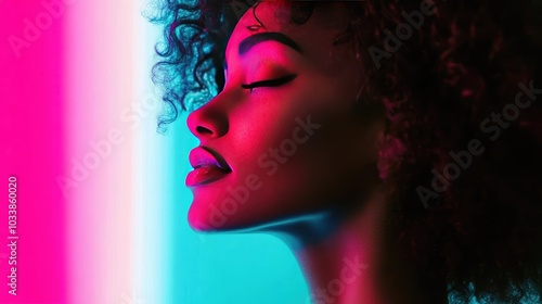 Profile of an Attractive Woman with Vibrant Lighting