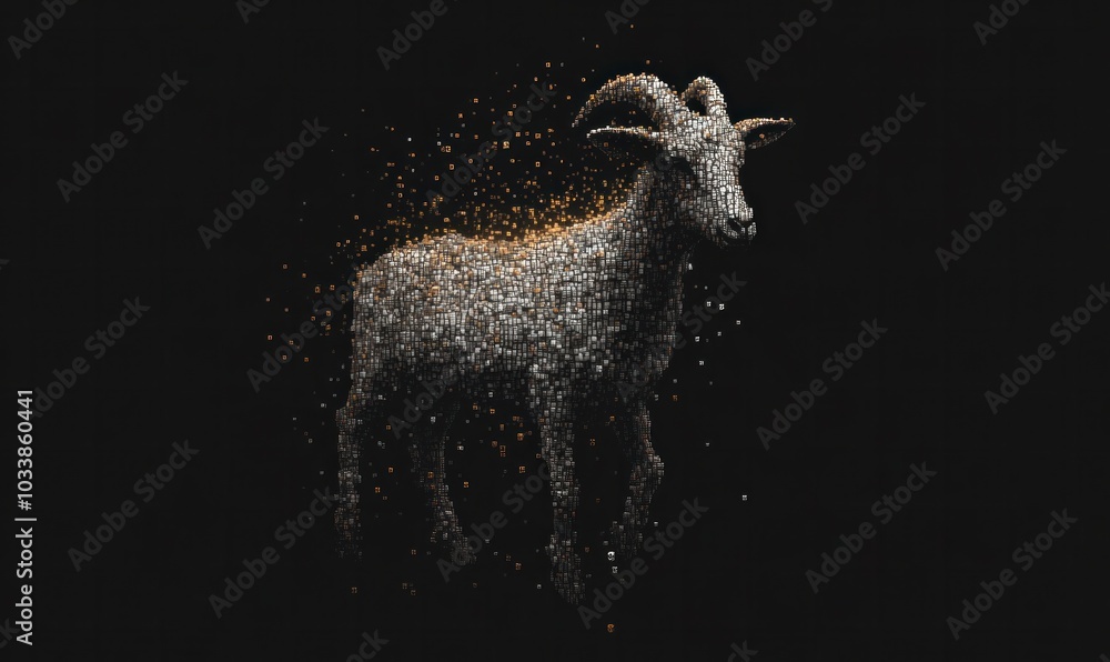 Fototapeta premium Digital Pixelated Goat with Dynamic Glow Effect