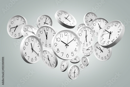 Time Concept with Multiple Floating Clocks photo