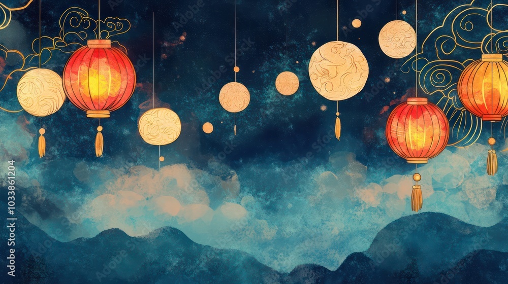 A painting of a mountain range with a blue sky A painting of a mountain range with a blue sky
