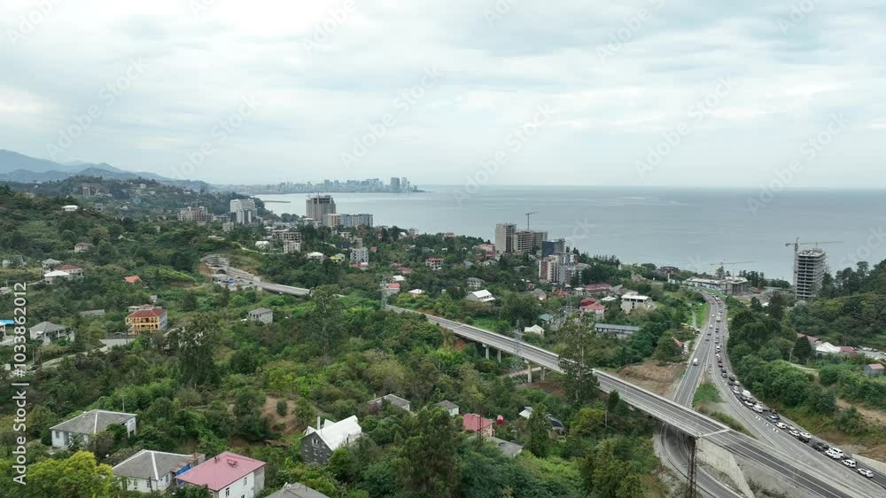 Aerial view of new Batumi Bypass Road. Drone shot above highway Aerial view of new Batumi Bypass Road. Drone shot above highway