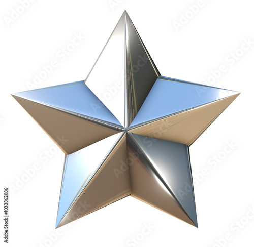 3d silver or platinum star on png transparent background.