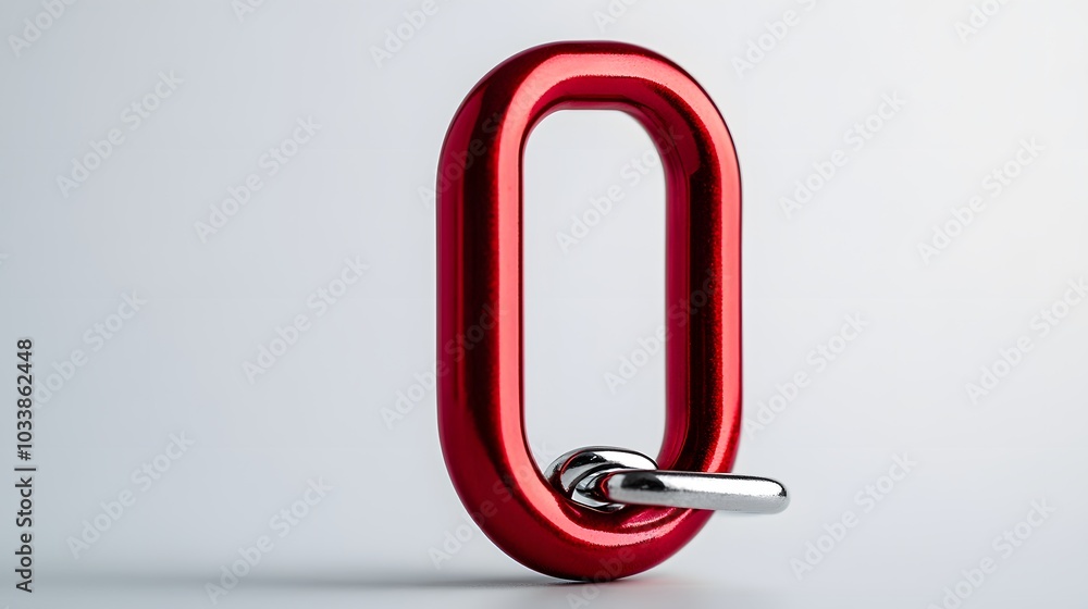 Obraz premium Red locking karabiner done up, isolated on white background, with copy space. Close up of locking carabiner. Basic climbing gear. 