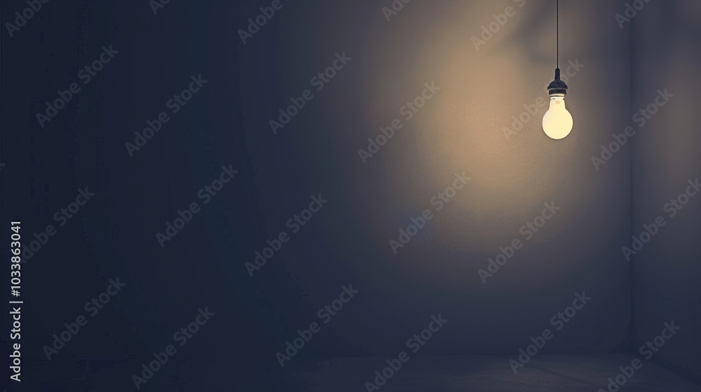 Dark empty room with single flickering light bulb casting long shadows, emphasizing absence of power and eerie atmosphere, minimalist setting with focus on light bulb's glow. Dark empty room with single flickering light bulb casting long shadows, emphasizing absence of power and eerie atmosphere, minimalist setting with focus on light bulb's glow.