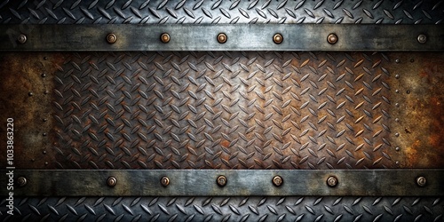 Weathered Steel Texture with Decorative Straps and Rivets