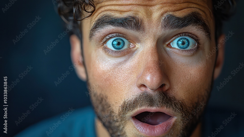 A man with a beard and blue eyes is looking surprised A man with a beard and blue eyes is looking surprised