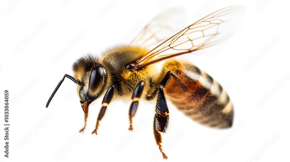 A close up of flying bee isolated on white background . --ar 16:9 --v 6.1 Job ID: b7714007-4659-492a-a1ce-71ca6413786b A close up of flying bee isolated on white background . --ar 16:9 --v 6.1 Job ID: b7714007-4659-492a-a1ce-71ca6413786b